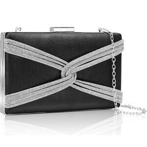Black Rhinestone Evening Clutch Purse Handbag Party Prom Wedding Formal Dressy